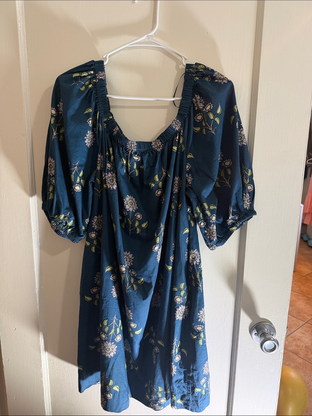 Old Navy Teal Floral Puff-Sleeve Dress